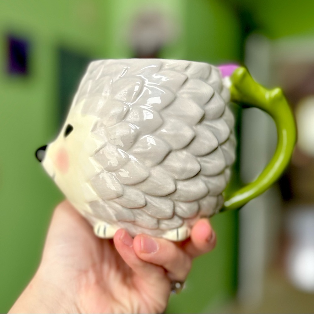 Cute Hedgehog Floral Handle Figural Kitchen Ceramic Dining Mug - Picture 3 of 7